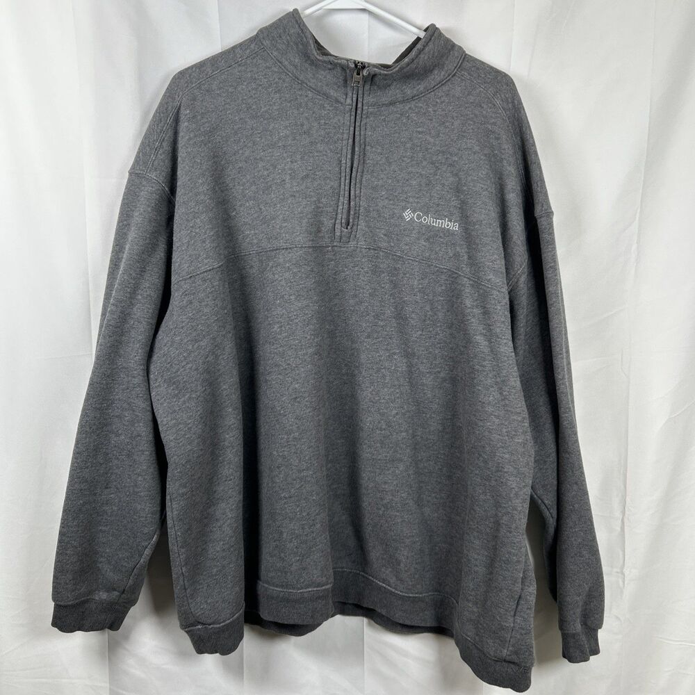 Columbia Fleece Sweatshirt Men's 3XL Grey 1/4 Zip Cotton Blend Pullover Logo